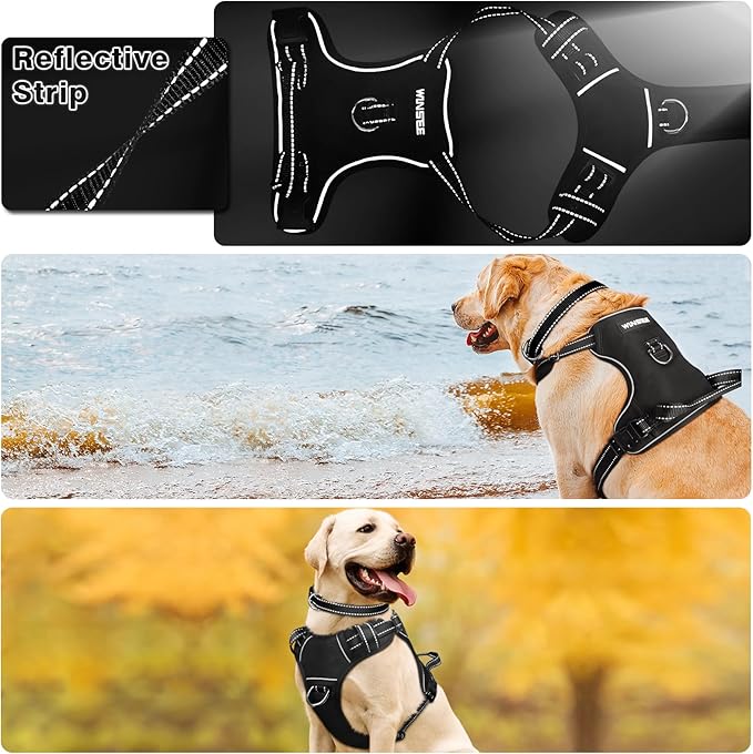 WINSEE Dog Harness No Pull, Pet Harnesses with Dog Collar, Adjustable Reflective Oxford Outdoor Vest, Front/Back Leash Clips for Small, Medium, Large, Extra Large Dogs, Easy Control Handle for Walking
