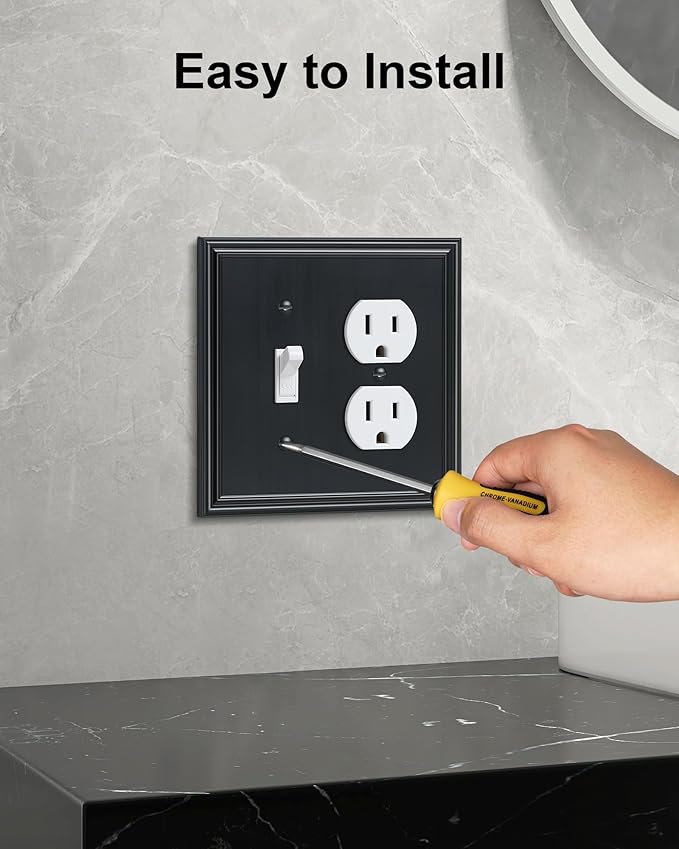 2-Pack Combo Toggle/Duplex Light Switch Cover Plate, Black Wall Outlet Cover Plate, Decorative Wall Receptacle Cover for Electrical Outlets, Light Switch, Durable Solid Zinc Alloy