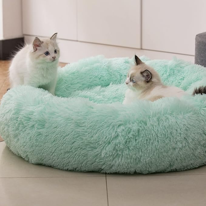 Anti Anxiety Round Fluffy Plush Faux Fur Warm Washable Dog Bed & Cat Bed, Original Bed for Small Medium Large Pets,Used to Relieve Joints and Improve Sleepï¼?0"/24"/27''ï¼?(20", Light Green)