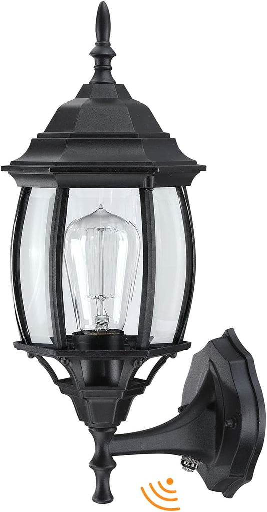 16.8 Inch Outdoor Porch Light Dusk to Dawn, Black Outside Lights for House Outdoor Exterior Wall Sconce with Dusk to Dawn Sensor, Black Wall Lantern for Porch Garage,Front Door,E26