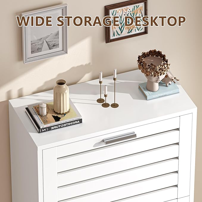 VECELO Slim Shoe Storage Cabinet with 3 Flip Drawers, Free Standing for Narrow Entryway, Modern Style, White (47.8" x 23.6" x 11.4")