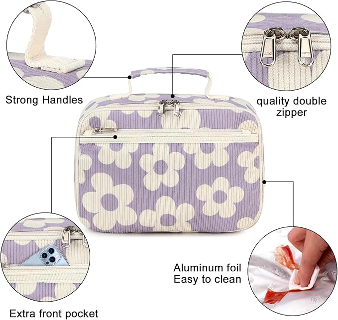 Bluboon Kids Girls Lunch Bag Insulated Lunch Box for school Corduroy Lunch Cooler Organizer School Kids Lunch Tote
