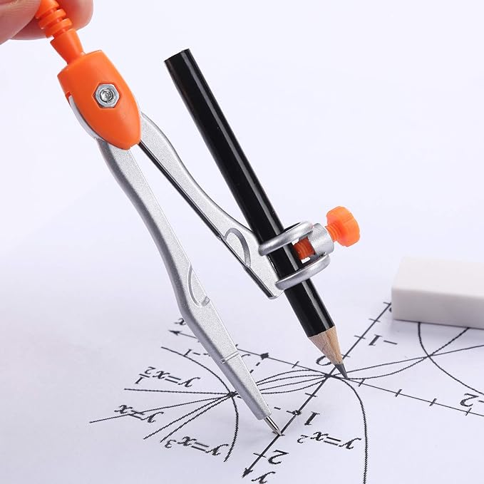 Math Geometry Kit Sets 10 Piece Student Supplies with Shatterproof Storage Box,Includes Rulers,Protractor,Compass,Eraser,Pencil Sharpener,Lead Refills,Pencil,for Drafting（Orange）
