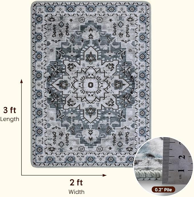 LBRO2M Rug for Entryway Indoor 2X3 Washable Rug Boho Design Door Carpet Throw Rugs for Kitchen Bathroom Non Slip Pet Friendly Area Rugs (2X3, Dusty Blue)
