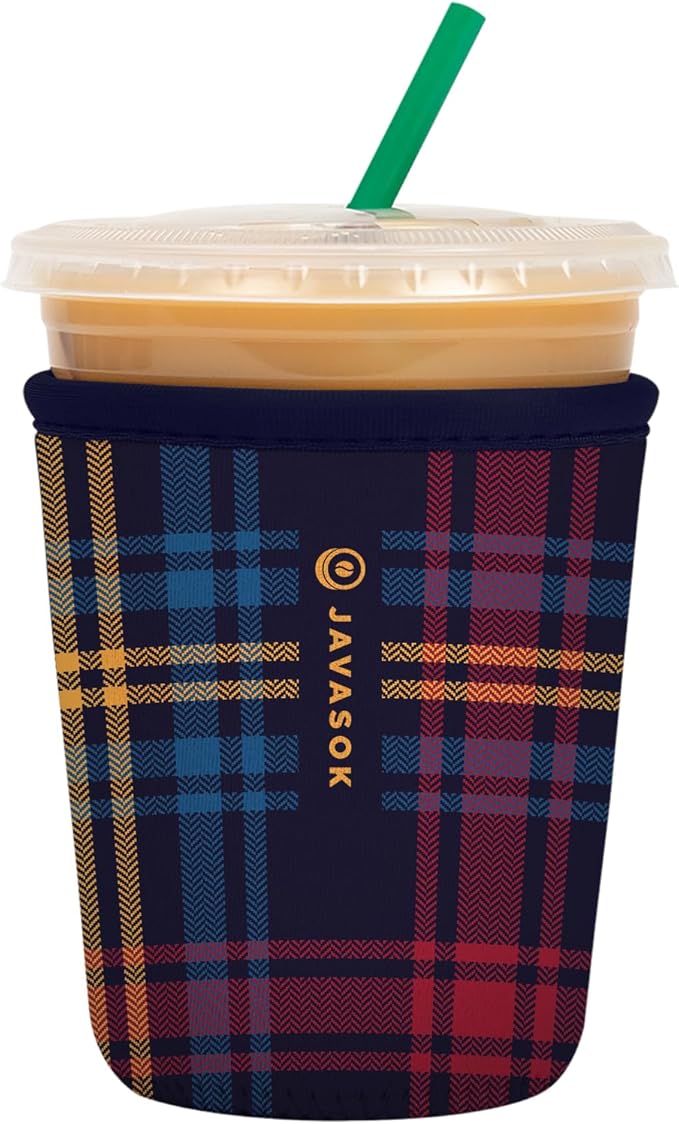 Sok It JavaSok Iced Coffee & Cold Soda Insulated Neoprene Cup Sleeve (Tartan Royale, Small: 16-20oz)