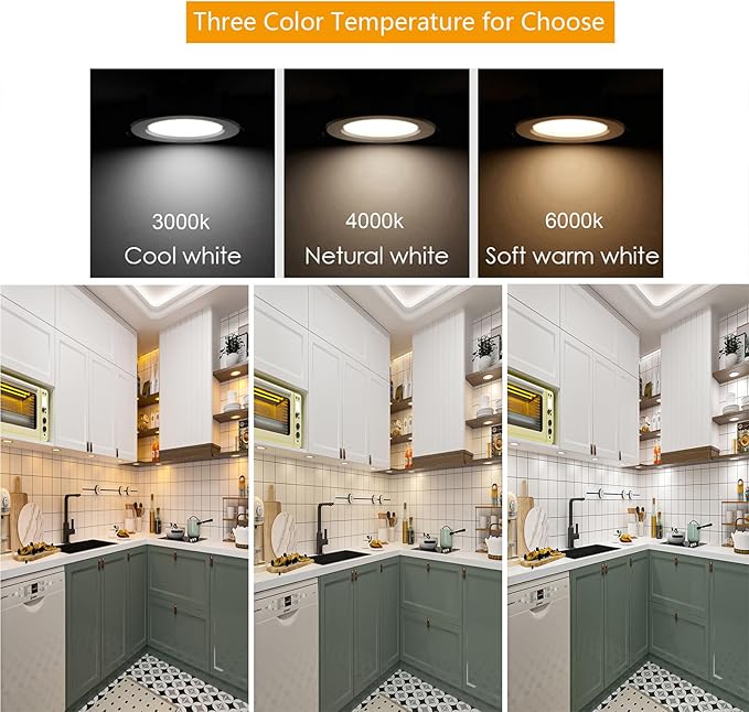 LED Puck Lights Wired Under Cabinet Lighting Dimmable,Recessed Mount,2.5In Hole Halogen Bulb Equiv,12V Under Counter Light Fixture Plug in for Kitchen,Display Shelf,Curio,4000K Daylight White,6pcs