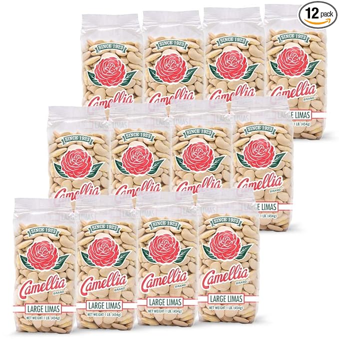 Camellia Brand Dried Large Lima Beans ??Premium White Butter Beans for Southern Cooking, Soups, Stews & Casseroles ??Non-GMO, Gluten-Free, Vegan, Vegetarian, High Protein, High Fiber, 1 Pound (Pack of 12)