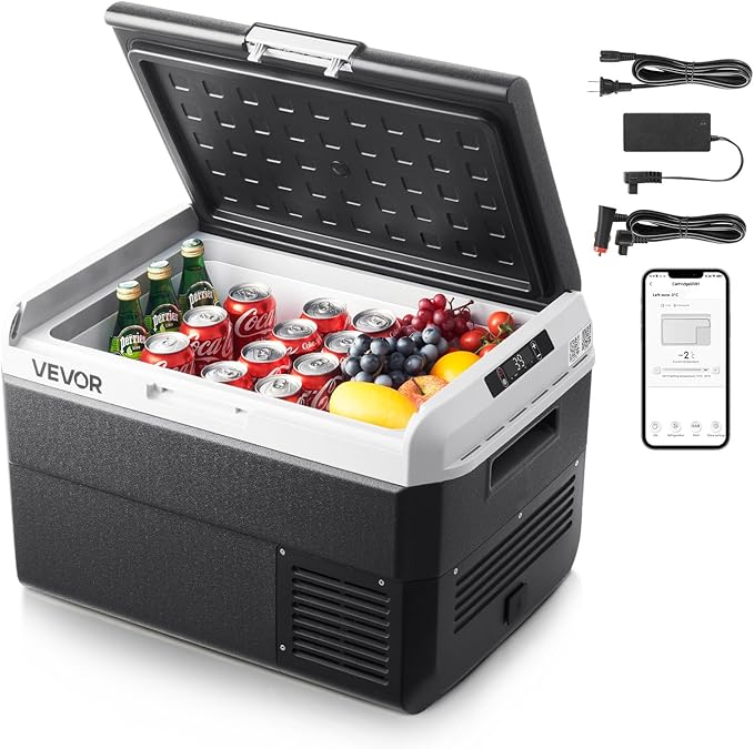 VEVOR 12 Volt Car Refrigerator, 42.3QT/40L Car Fridge, Portable Electric Cooler with -4℉~68℉ Adjustable Temperature, 12/24V DC and 100-240V AC Compressor Freezer for Outdoor, Camping, Travel, RV