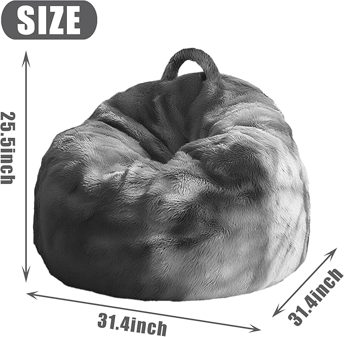 4FT Fluffy Velvet Bean Bag Chair Cover – Soft, Washable & Durable Storage Sofa for Kids, Adults and Pets, Perfect for Storing Clothes, Toys or Blankets Christmas Gift, No Fillers, Dark Gray