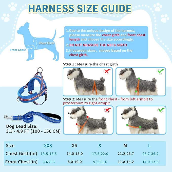 SlowTon No Pull Small Dog Harness and Leash Set, Puppy Soft Vest Harness Neck & Chest Adjustable, Reflective Lightweight Harness & Anti-Twist Pet Lead Combo for Small Medium Dogs (DB-Front Clip, XXS)