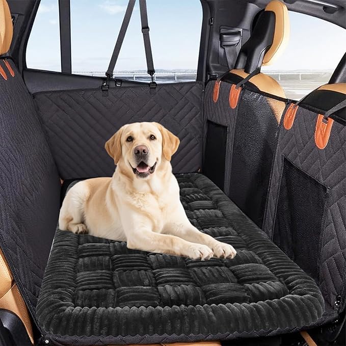 Dog Car Bed Mat for Backseat Extender, Non-Slip Washable Flannel Pet Travel Bed with Thick PP Cotton, Back Seat Protector for Dogs in SUVs, Trucks & Sedans (51"x23.6")