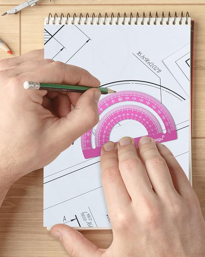 Honagu Aluminum Alloy Triangular Ruler Set, 2 Sets/8 Pieces, 15cm/5.9inches, Pink & Black