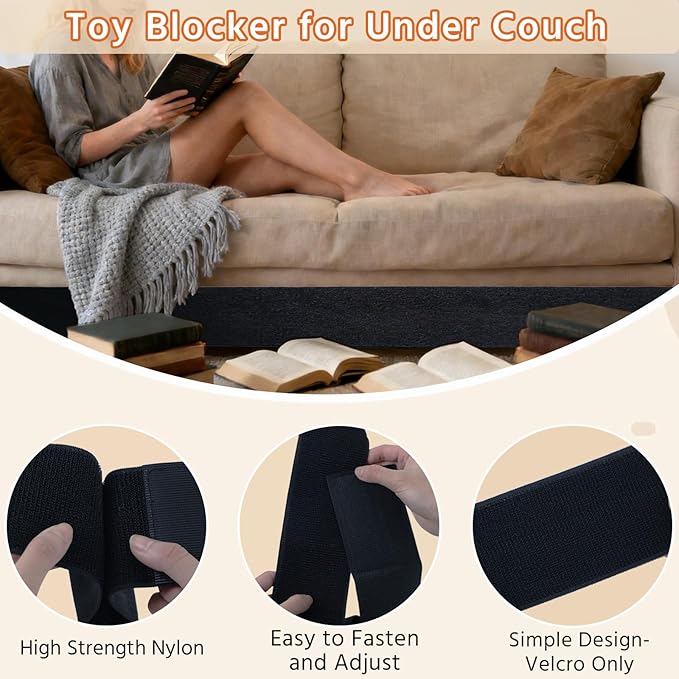Sokfone Under Couch Blocker for Pets, Toys, Adjustable Elastic Strap to Prevent Items from Falling Under Beds, Sofas and Other Furniture,Fit Furniture with Short and Regular Legs (3in x 132in)