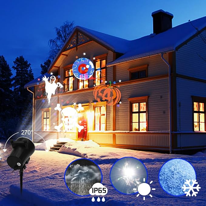 Christmas Holiday Projector Lights Outdoor,FLEVO LED Halloween Projector Lights,16 HD Slides Decorative with Remote Control,IP65 Waterproof for Halloween Xmas Party Garden Landscape Decoration