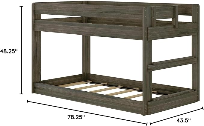 Max & Lily Modern Farmhouse Low Bunk Bed, Twin-Over-Twin Bed Frame For Kids, Barnwood Brown
