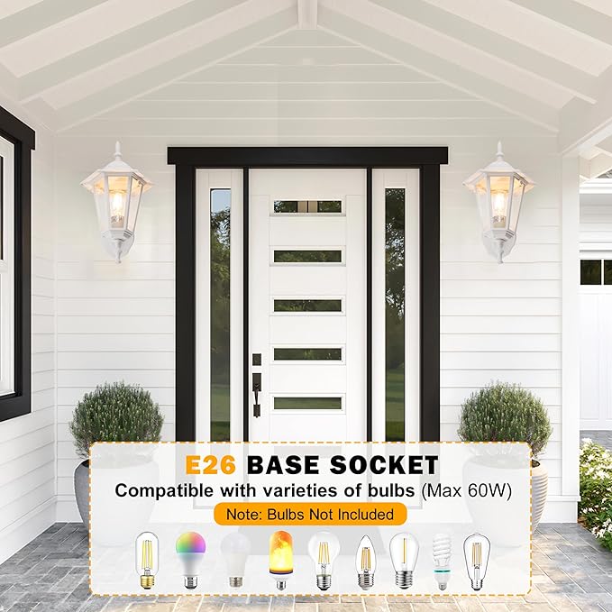 Outdoor Wall Lantern, Exterior Waterproof Wall Light Fixtures with Clear Glass, Die-Aluminum Porch Light, Anti-Rust Outside Lighting for Patio Front Door Entryway, Matte White, 1-Pack