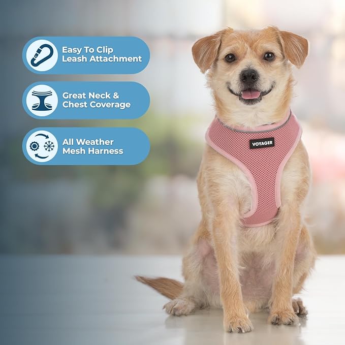 Voyager Aerolite Over The Head Dog Harness, No Pull Breathable Air Mesh Vest, Quick Dry with Reflective Stitching, Adjustable Escape Resistant Harness for Small Medium Large Dogs - Pink, X-Small