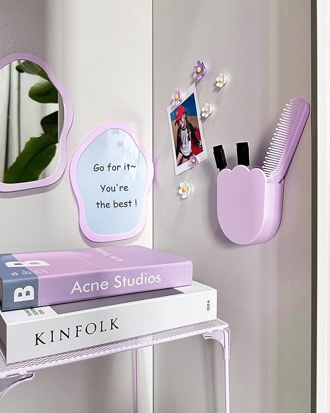 KEYDUACU 12 pcs Girls Locker Accessories, Locker Decorations Including Mirrors, whiteboards, Magnets and organizing Supplies. Ideal for Back-to-School Essentials and The Office (13 pcs-Purple)