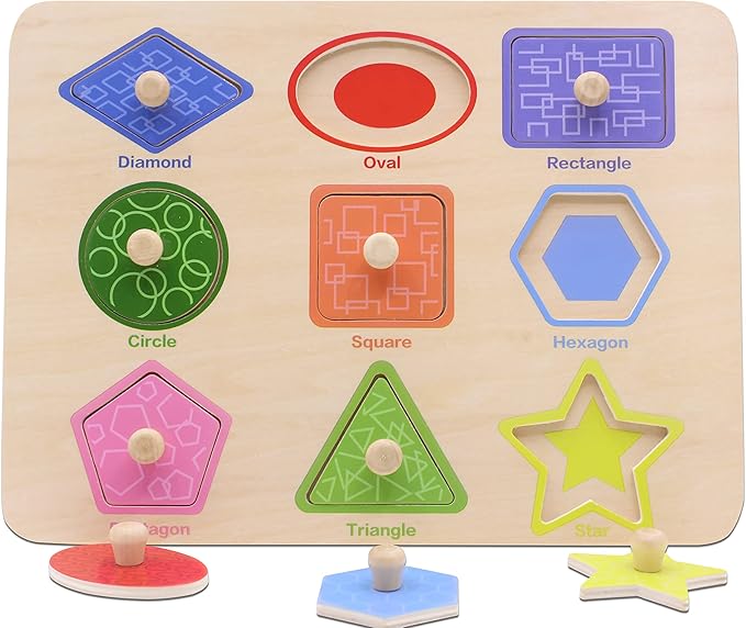 Aile Toddler Wooden Preschool Learning Shape Peg Puzzle Board Toys