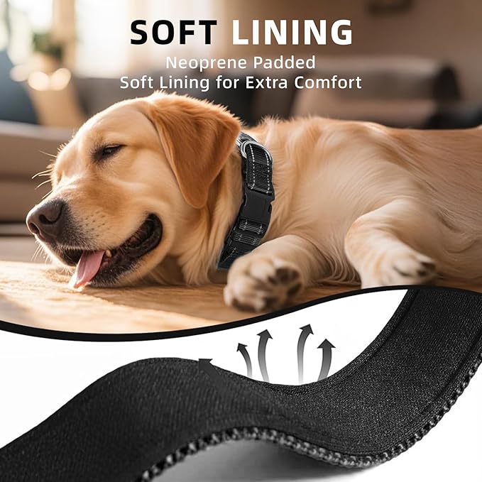 Reflective Dog Collar for Extra Large Dogs, Adjustable Collar with Soft Neoprene Padded, Durable Buckle for Daily Walking,Black,XL