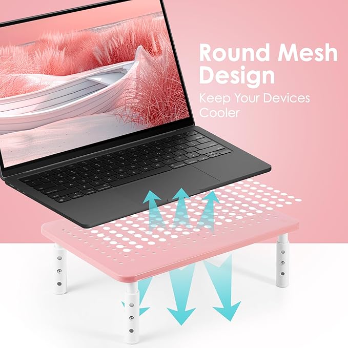 Monitor Riser Desktop Stand, Flat Screen TV Monitor Stand Riser, Sturdy Metal Laptop Computer Monitor Stand Shelf for Printer, iMac, 3 Height Adjustable PC Stand with Mesh Platform