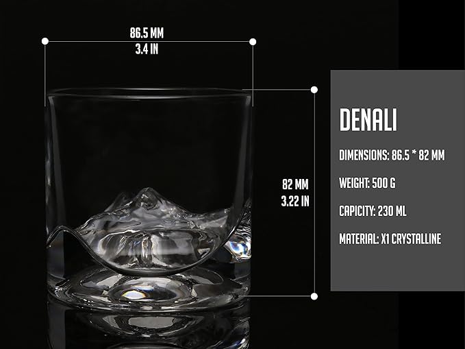 LIITON Denali Mountain Heavy Crystal Whiskey Glasses Gift Set of 2, Thick Freezable Bourbon Glass 1lb Each, Premium Whiskey Gifts for Men, Frozen Crystal Chills Cocktails, 10 oz