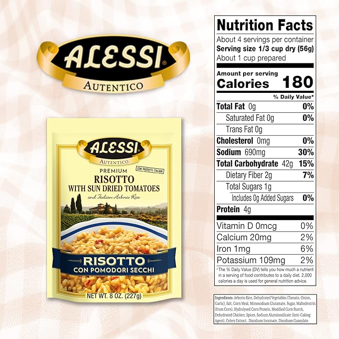 Alessi Autentico, Premium Seasoned Risotto, Italian Arborio Rice, Easy to Prepare, 8oz (Sun Dried Tomato, Pack of 6)