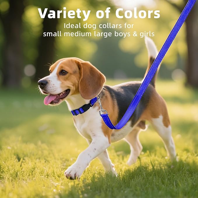 Reflective Dog Collar for Mediunm Dogs, Adjustable Collar with Soft Neoprene Padded, Durable Buckle for Daily Walking,Navy Blue,M, 1" Width