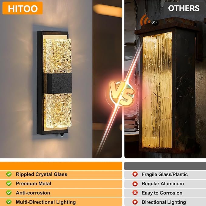 Dusk to Dawn Outdoor Lighting,Porch Lights Outdoor IP65 Waterproof Exterior Lighting Fixtures 12W LED Crystal Modern Outside Light for House Hallway Doorway Patio,14.2'' Back&Gold (1PCS)