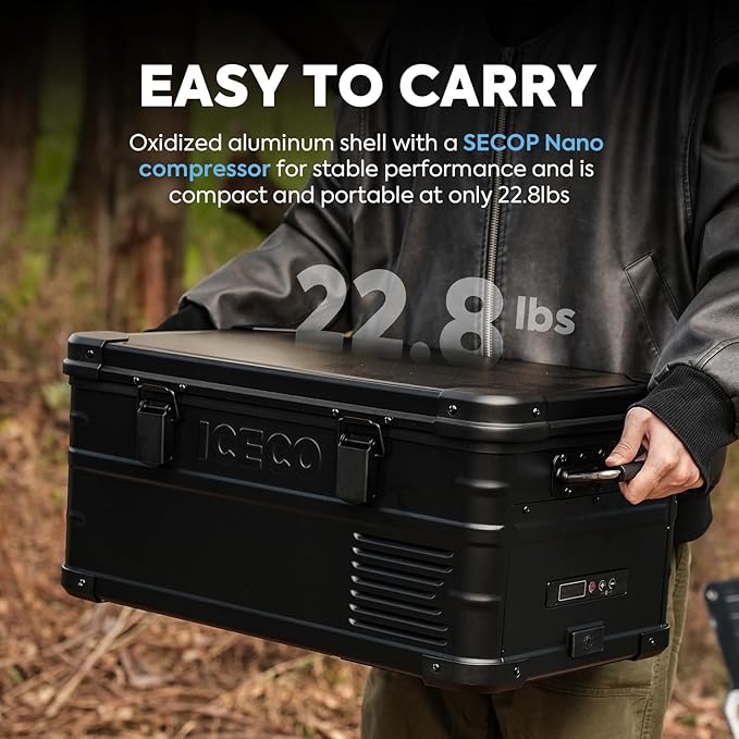 ICECO APL20 Portable Refrigerator with Cover, 21L Aluminum 12 Volt Freezer, Car Fridge with SECOP Nano Compressor, -4℉~68℉, 12V Electric Cooler Powered by AC/DC or Solar, for Vehicles, Travel