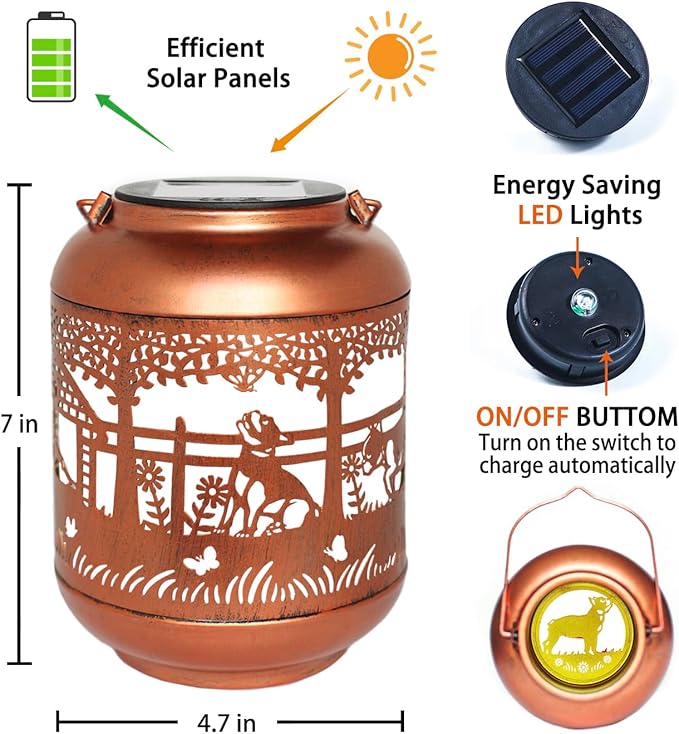 French Bulldog Solar Lanterns Outdoor Waterproof,Hanging Solar Lights French Bulldog Gifts for Women Men Metal LED Decorative Light for Yard,Patio,Lawn,Tabletop,Pathway,Landscape,Garden Decor