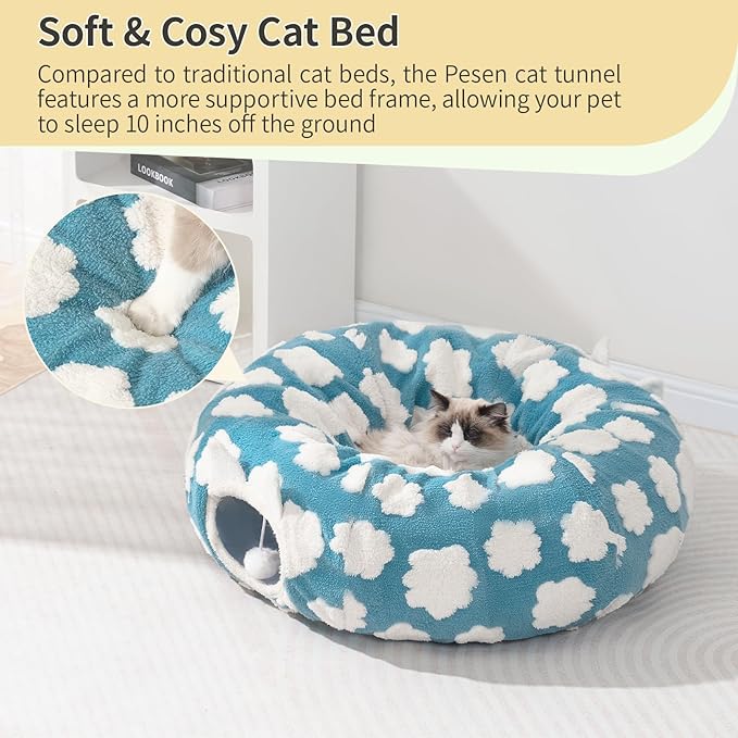 Pesen Cat Tunnel Bed with Soft Cushion, Cat Toys for Indoor Cats Enhance Bonding Between Pets and Owners, Encourage Exploration, and Satisfy Natural Instincts for Kittens, Dogs, and Rabbits