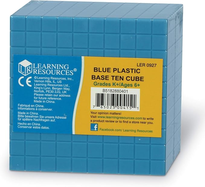 Learning Resources Blue Plastic Base Ten Cube, Early Math, Homeschool, Counting Toys, Ages 6+
