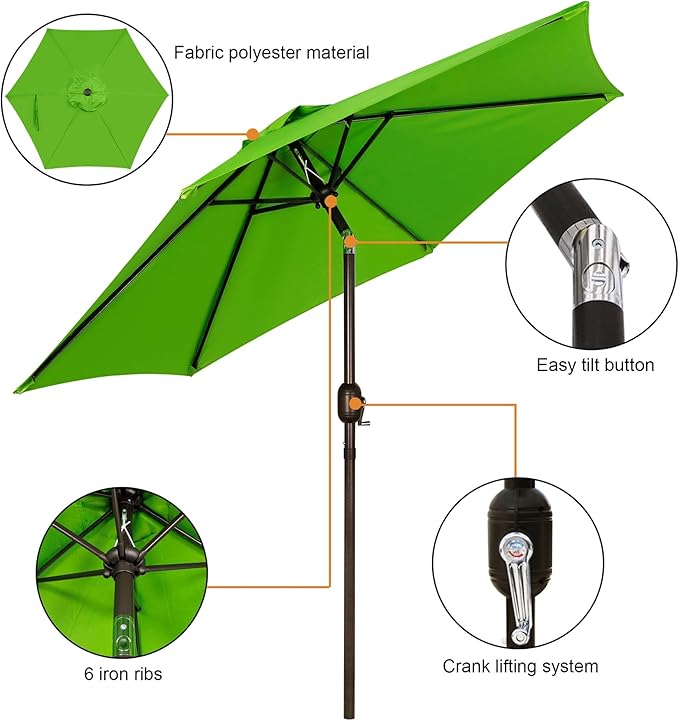 Blissun 7.5 ft Patio Umbrella, Yard Umbrella, Outdoor Market Umbrella with Push Button Tilt Crank, Lime