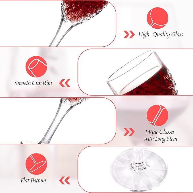 KAMMAK Wine Glasses Set of 2, 8.3 oz Hand Blown Crystal Bordeaux Wine Glasses, Thin Rim & Long Stem, Perfect for Red & White, Daily Use, Wedding Anniversary or Birthday Gift with Gift Box, Nicole