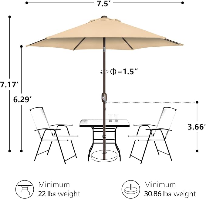 7.5Ft/9Ft Patio Umbrella, UV Protect Pool Umbrella with Heavy Duty Pole,Outdoor Umbrella with Push Botton Tilt & Crank