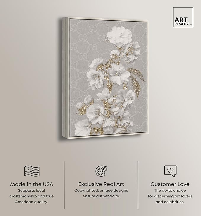 Art Remedy Floral in Classic Fashion Canvas Delicate Farmhouse Wall Art, Silver Frame, 20" x 30"