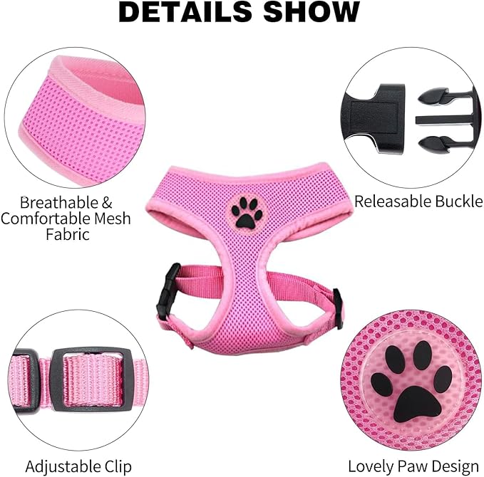 BINGPET No Pull Dog Harness Medium Sized Dog,Breathable Mesh Puppy Cat Harnesses,Adjustable Escape Proof Pet Outdoor Harnesses,Soft & Lightweight Small Dog Harness for Training and Walking,Pink, M