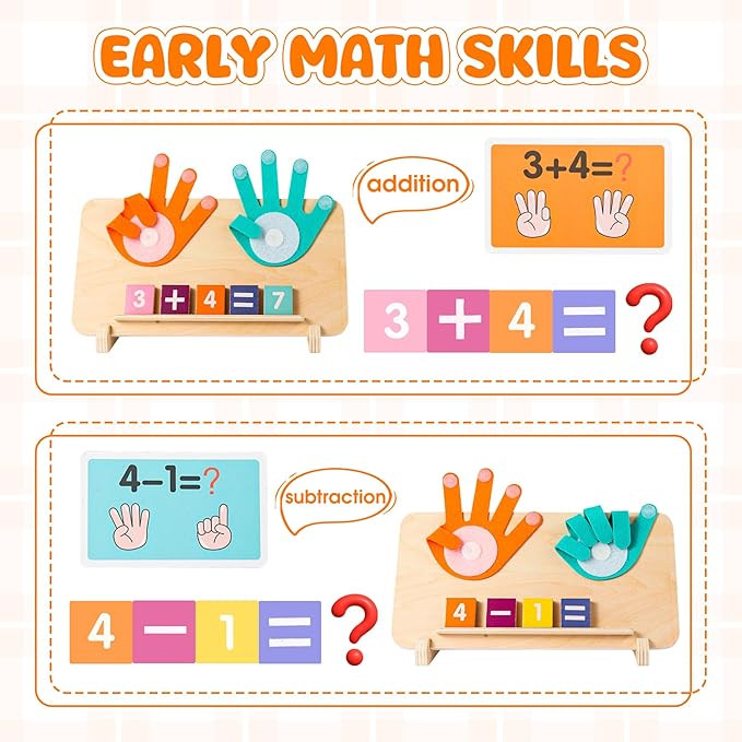 Preschool Learning Toys for Toddlers, Colorful Wooden Numbers Blocks, Finger Counting Montessori Toys for 3 4 5 Year Old