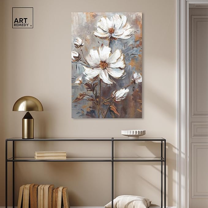 Art Remedy White Textured Flowers Canvas Elegant Floral Wall Art, Gallery Wrapped, 24" x 36"