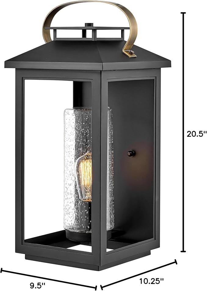 Hinkley Atwater Medium Wall Mount Outdoor Lantern - Composite, Clear Seedy Glass, Anti-Fade - Black Finish