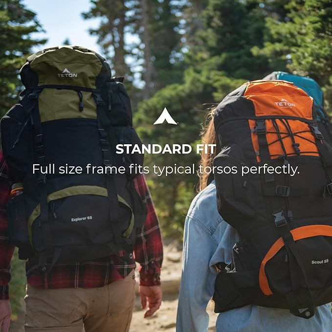 Teton 65L Explorer Internal Frame Backpack for Hiking, Camping, Backpacking, Rain Cover Included, Olive
