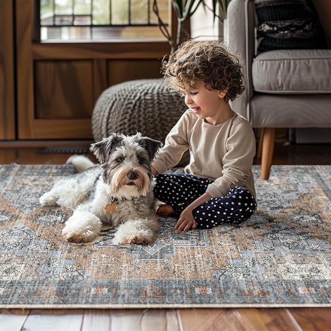 Muddy Mat짰 Coral 2x10 Washable Area Rugs for Living Room, Bedroom & Dining Room ??Modern Soft Low Pile Non Slip Carpet ??Pet Friendly Waterproof Foldable Rugs for Home