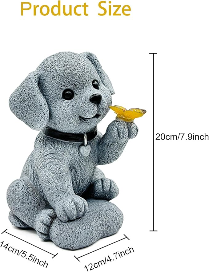 Solar Garden Decor Dog Statue with Butterfly Light Solar Lights Outdoor Waterproof Outdoor Solar Lights Garden Decor for Outside Lawn Decor Cute Dog Statue for Patio, Balcony, Yard Ornament