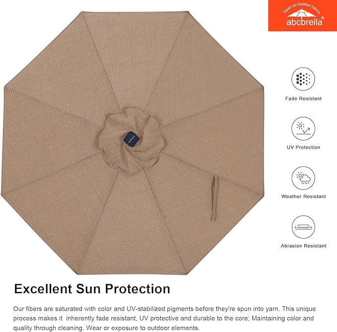ABCCANOPY OLEFIN® 5-Year No Fading Patio Umbrella with Solar Lights (Khaki)