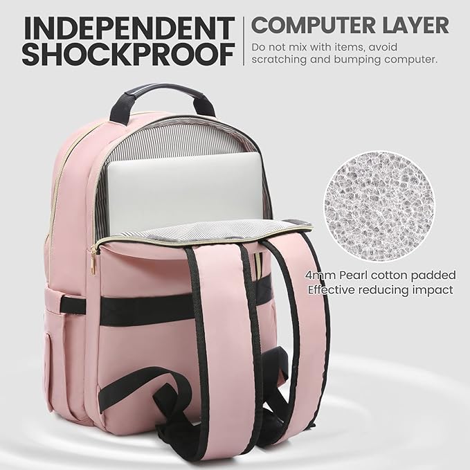LOVEVOOK Laptop Backpack for Women 17.3 inch,Cute Womens Travel Backpack Purse,Professional Laptop Computer Bag,Waterproof Work Business College Teacher Bags Carry on Backpack with USB Port,Pink
