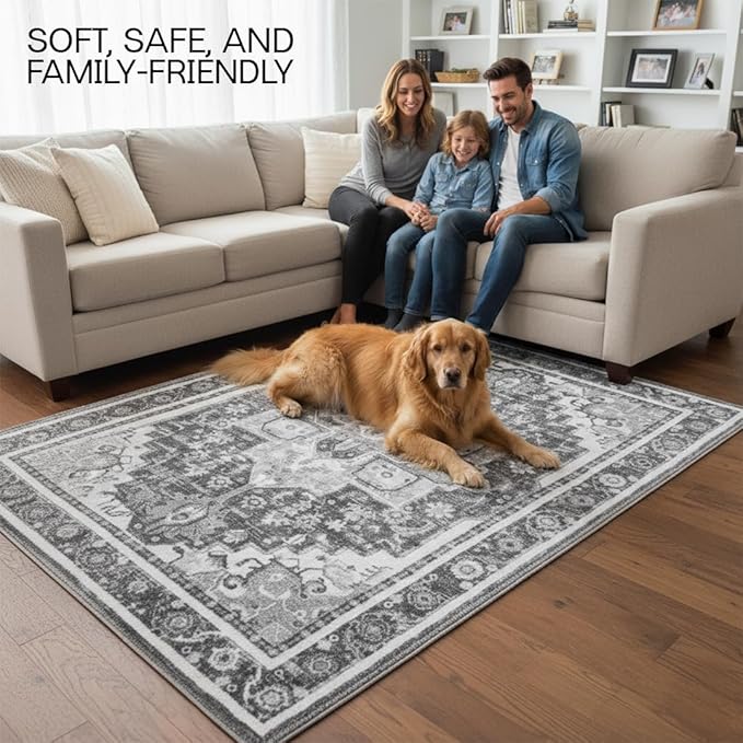 Muddy Mat짰 Onyx 3ft x 7ft Washable Area Rugs for Living Room, Bedroom & Dining Room ??Modern Soft Low Pile Non Slip Carpet ??Pet Friendly Waterproof Foldable Rugs for Home