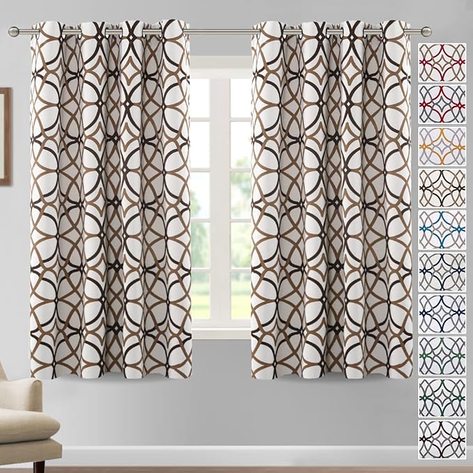 H.VERSAILTEX Blackout Curtains Printed Design 63 Inch Length 2 Panels Set Thermal Insulated Curtains for Bedroom Living Room Geometric Modern Grommet Window Drapes - Taupe and Brown