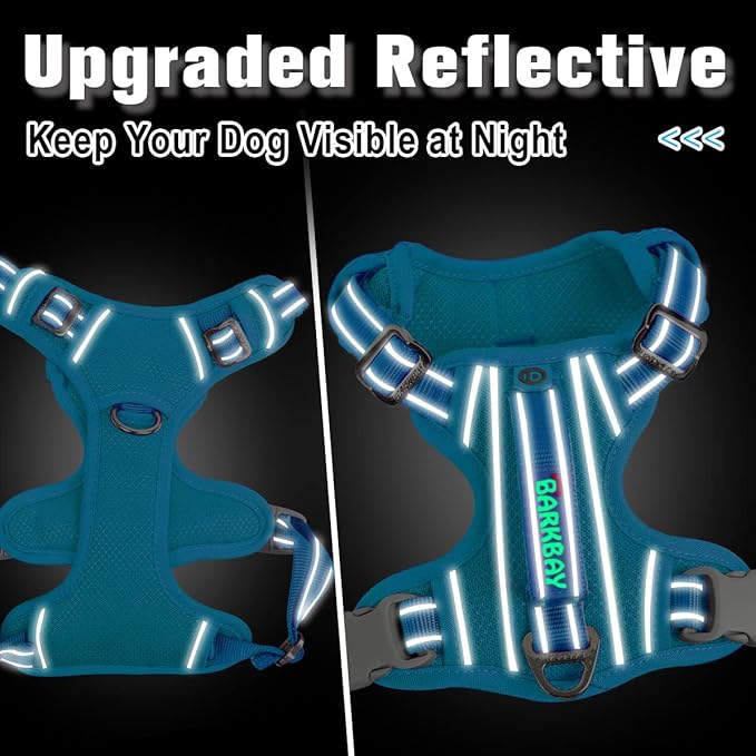 BARKBAY Dog Harness No Pull with ID Tag Pocket - Heavy Duty, Reflective, Easy Control for Large Dogs(Blue,M)