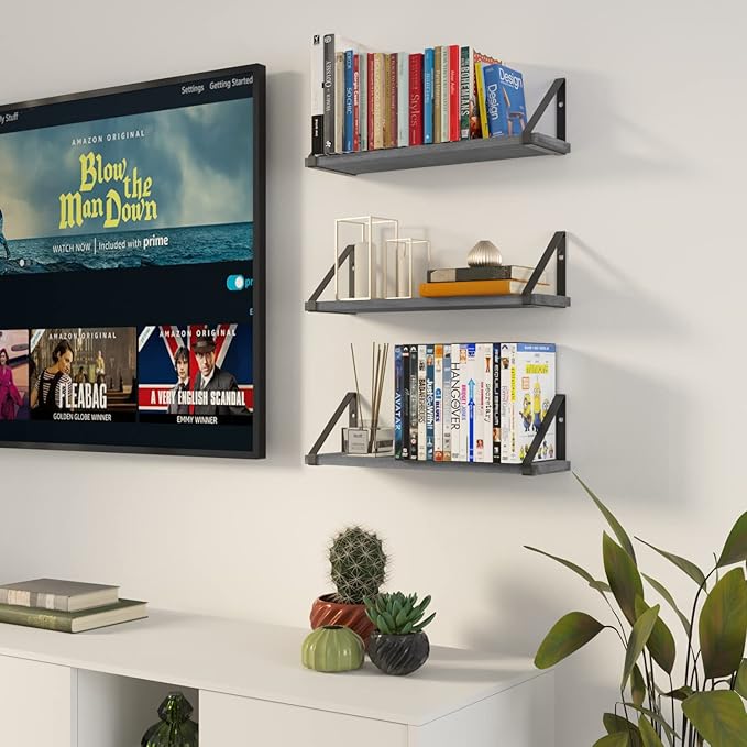Wallniture Ponza 17'' x 4.5'' Floating Wall Shelf Bathroom, Small Wood Book Shelves for Wall Storage, Wall Mounted Shelf, Dining Room, Bedroom, Living Room, Office & Kitchen Organization, Gray, 20pcs